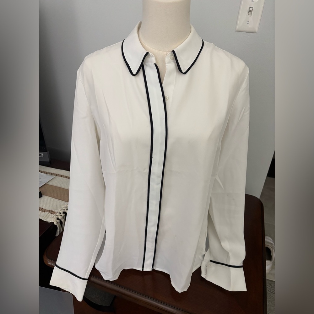 White Button Up with Black Trim